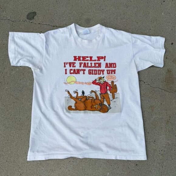 Vintage Help I've Fallen and I Can't Giddy Up Tee - Picture 1 of 7